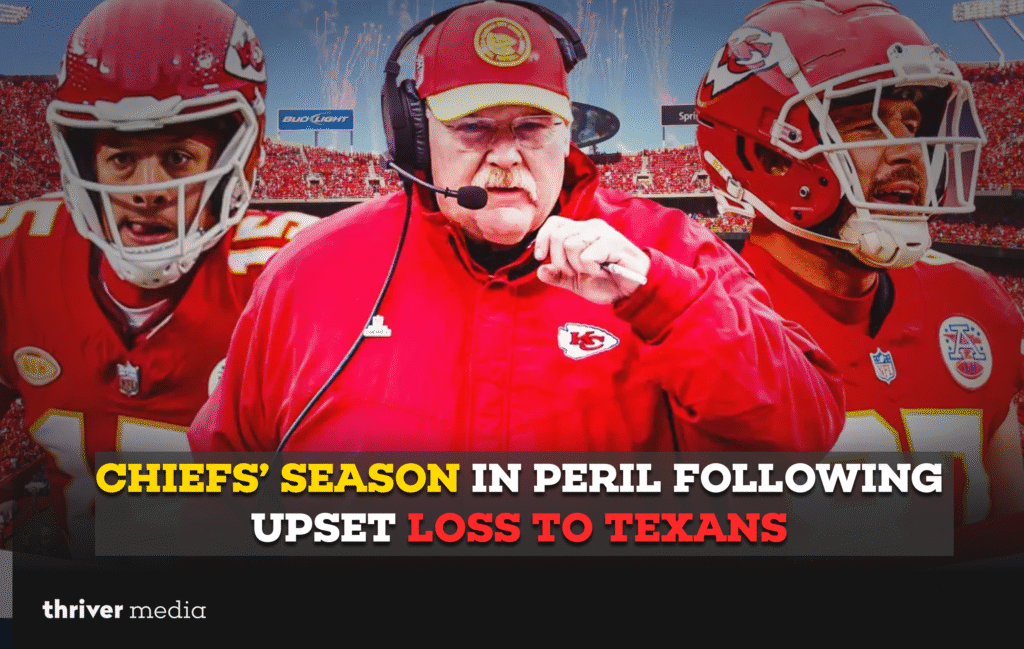 Current image: Kansas City Chiefs coach and players shown during an NFL game after an upset loss to the Houston Texans.