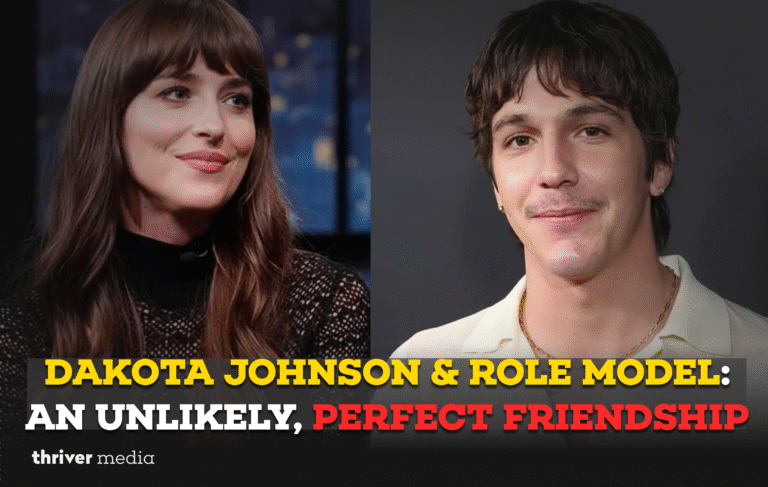 Dakota Johnson and musician Role Model shown side by side, highlighting their unexpected and widely discussed friendship.