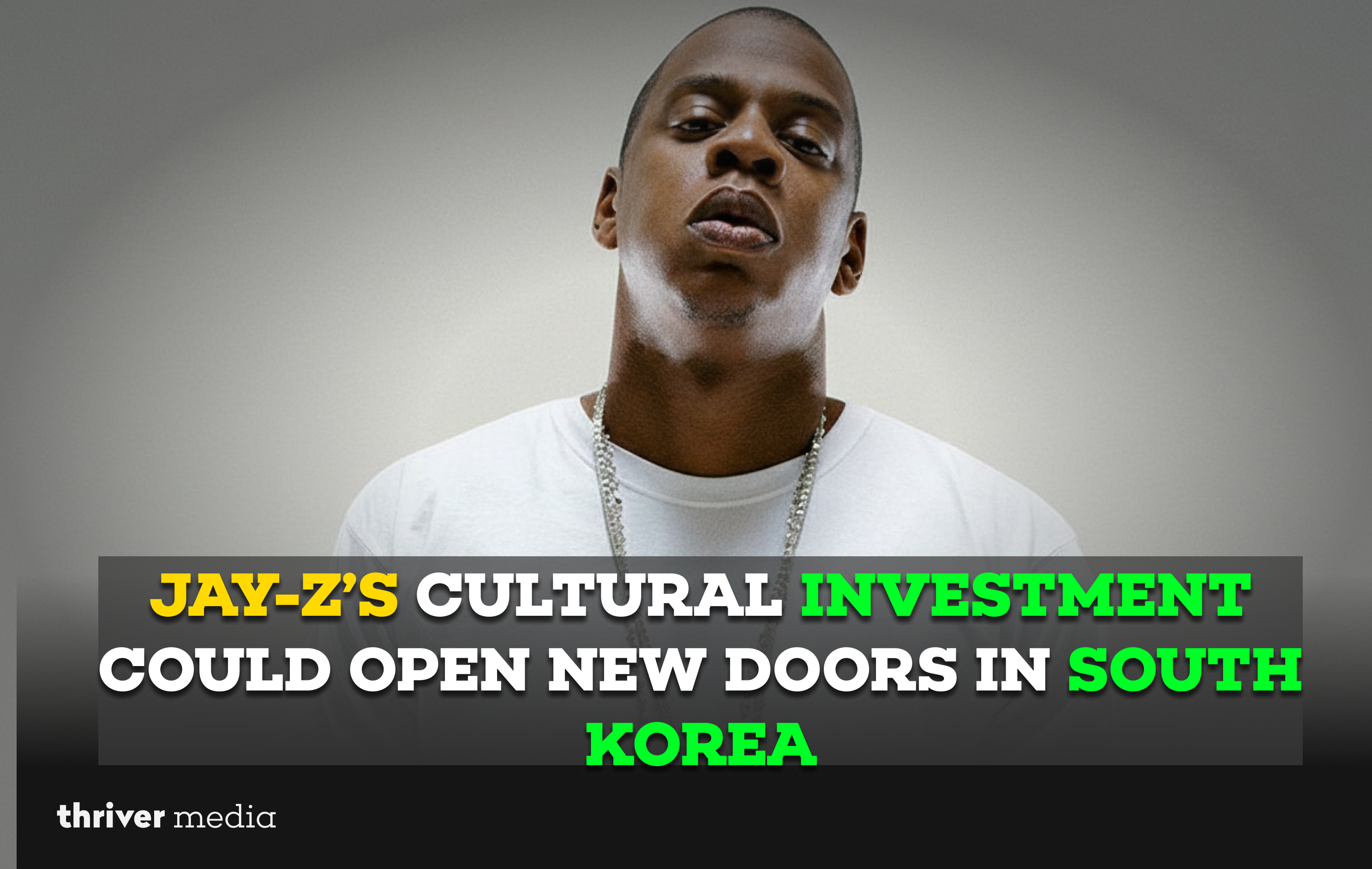 Current image: JAY-Z investment concept with South Korean cultural icons and partnership visuals.