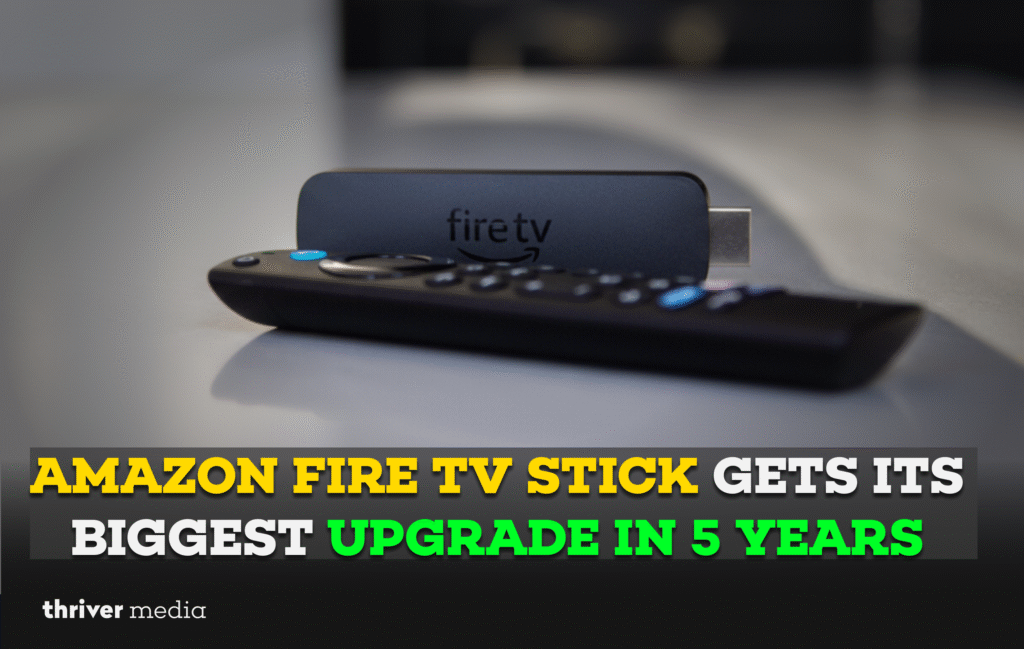 Amazon Fire TV Stick with remote placed on a table, highlighting Amazon’s biggest Fire TV Stick upgrade in five years.
