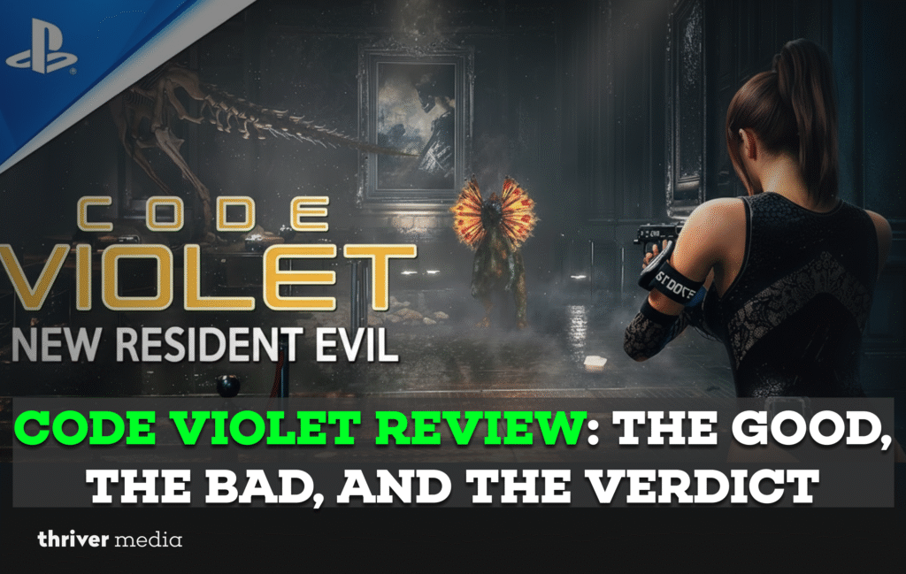 Current image: Promotional image for Code Violet showing a tense horror scene with a female character aiming a weapon at a creature, featuring the text “Code Violet Review: The Good, the Bad, and the Verdict.”