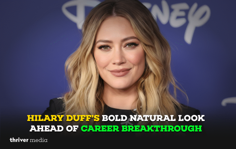 Hilary Duff posing with a makeup-free natural look, wrapped in a towel, ahead of a new career milestone.