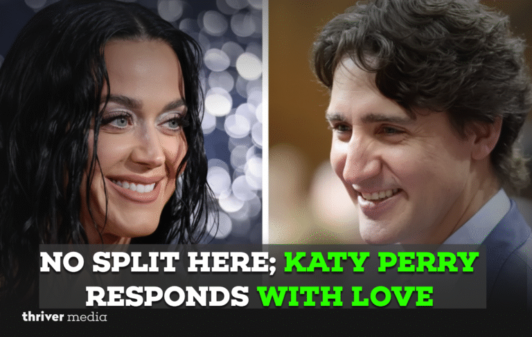 Katy Perry smiling and sharing a romantic gesture, showing love and shutting down breakup rumours.