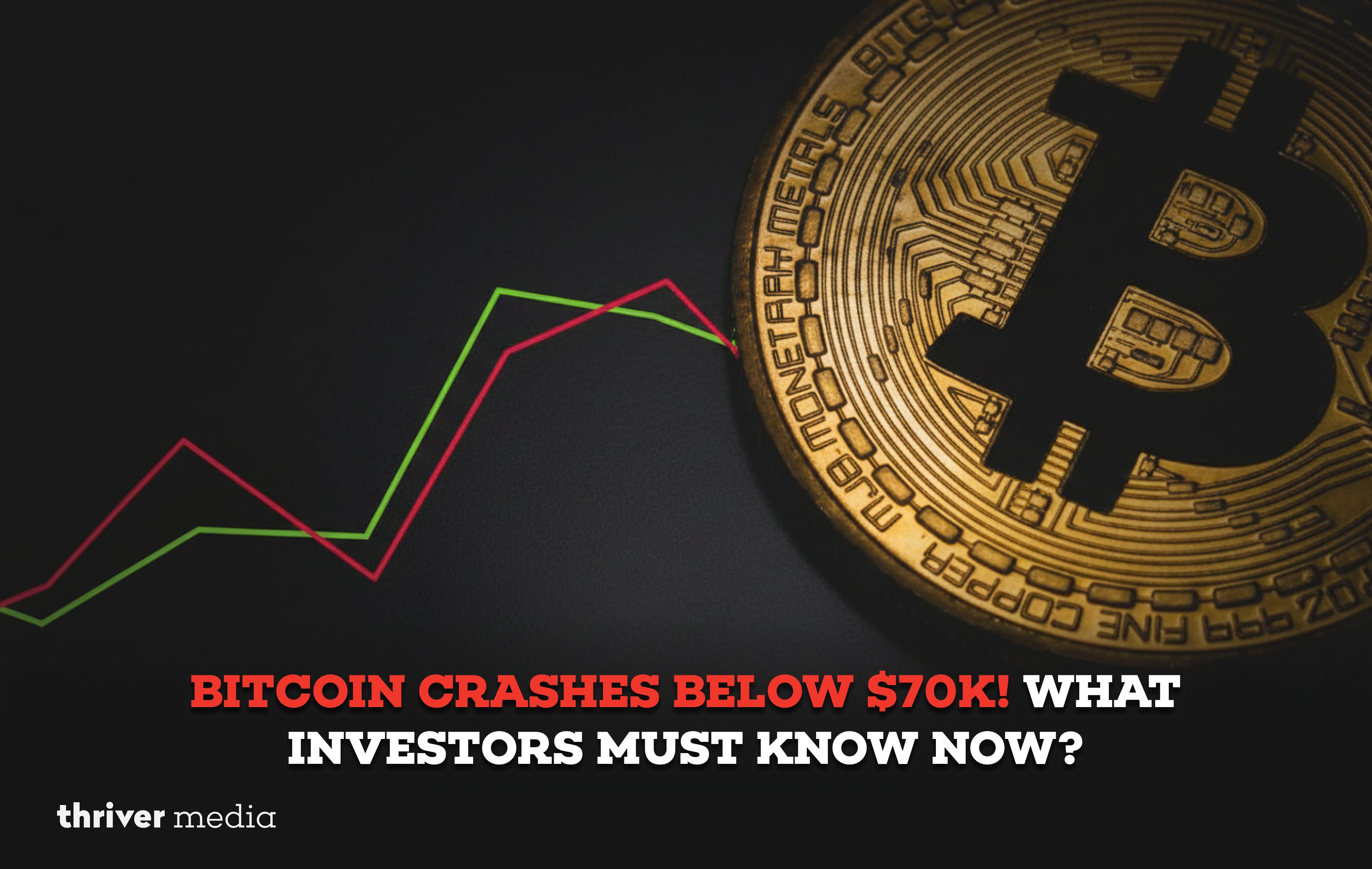 Bitcoin price chart showing sharp decline below $70,000 with red market trend indicating crypto market crash and investor uncertainty.