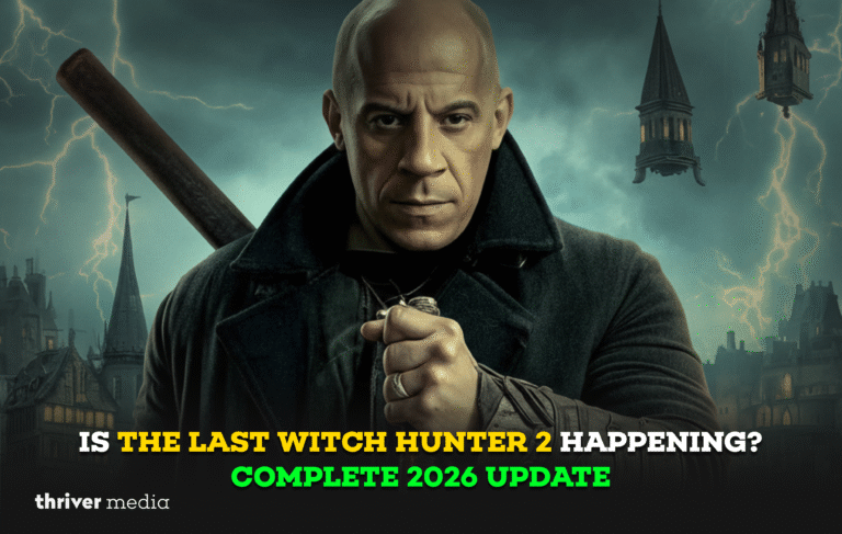 A dark fantasy witch hunter holding a weapon against a stormy gothic city backdrop, representing The Last Witch Hunter sequel discussion and 2026 update.
