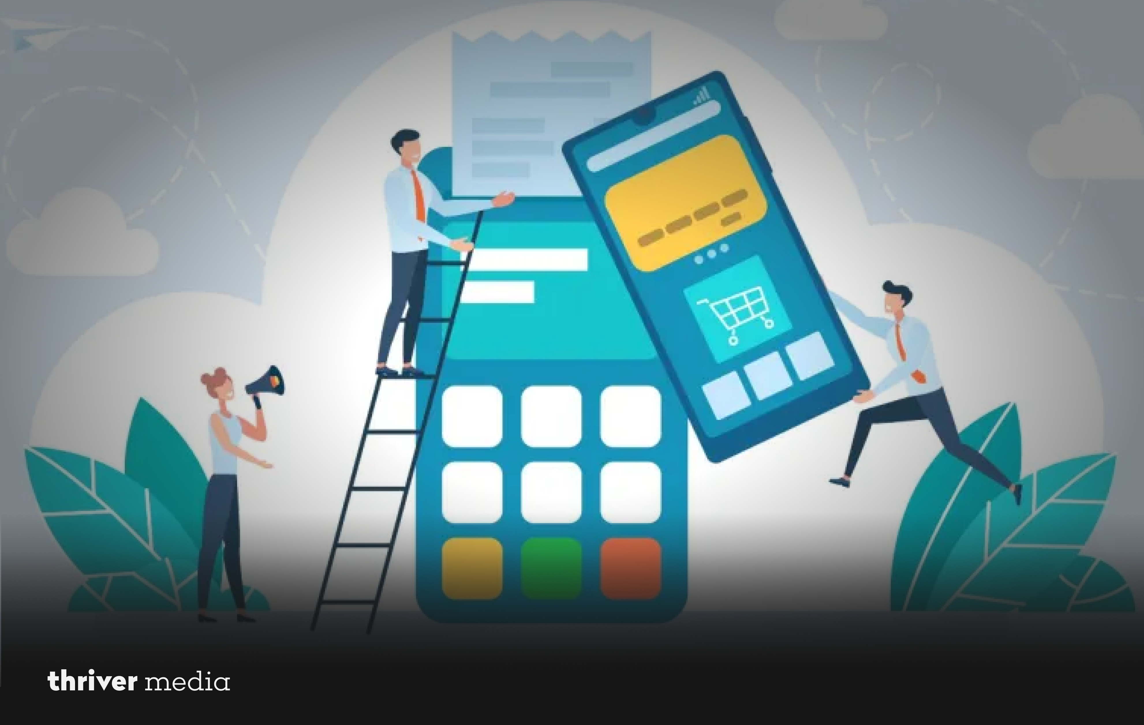 Small business team setting up a mobile app and digital payment system, representing fintech, app development, and business automation.