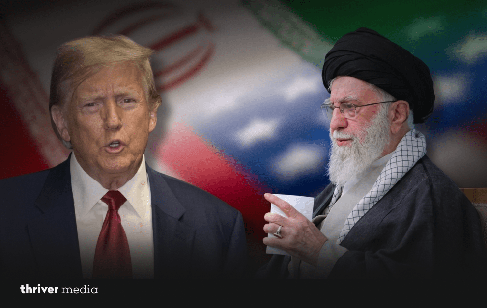 US-Iran Nuclear Talks Collapse Toward War Edge 3 Composite image of Donald Trump and Iran’s Supreme Leader set against blended US and Iranian flags, symbolizing rising geopolitical tensions.