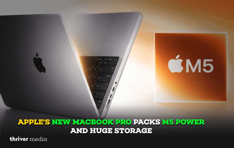 Apple MacBook Pro with M5 chip showcasing upgraded performance and huge storage capacity.