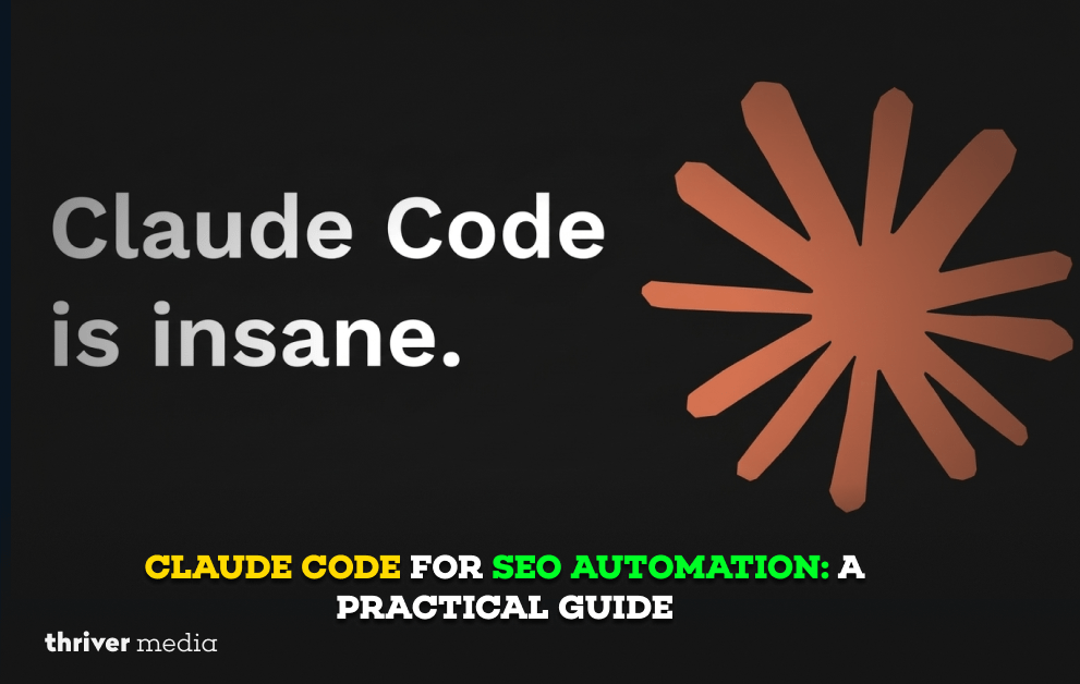 Claude Code for SEO automation concept graphic with the text “Claude Code is insane” and a starburst logo on a dark background.