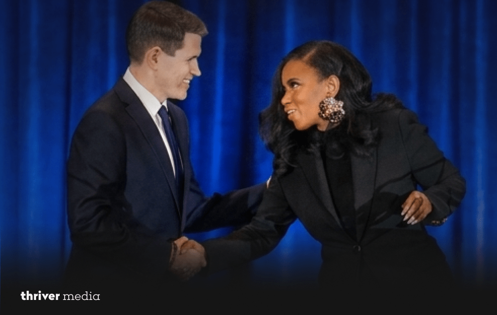 Jasmine Crockett Nearly Ties James Talarico in Texas Primary 2 Jasmine Crockett and James Talarico shake hands during a Texas Democratic Senate primary event.