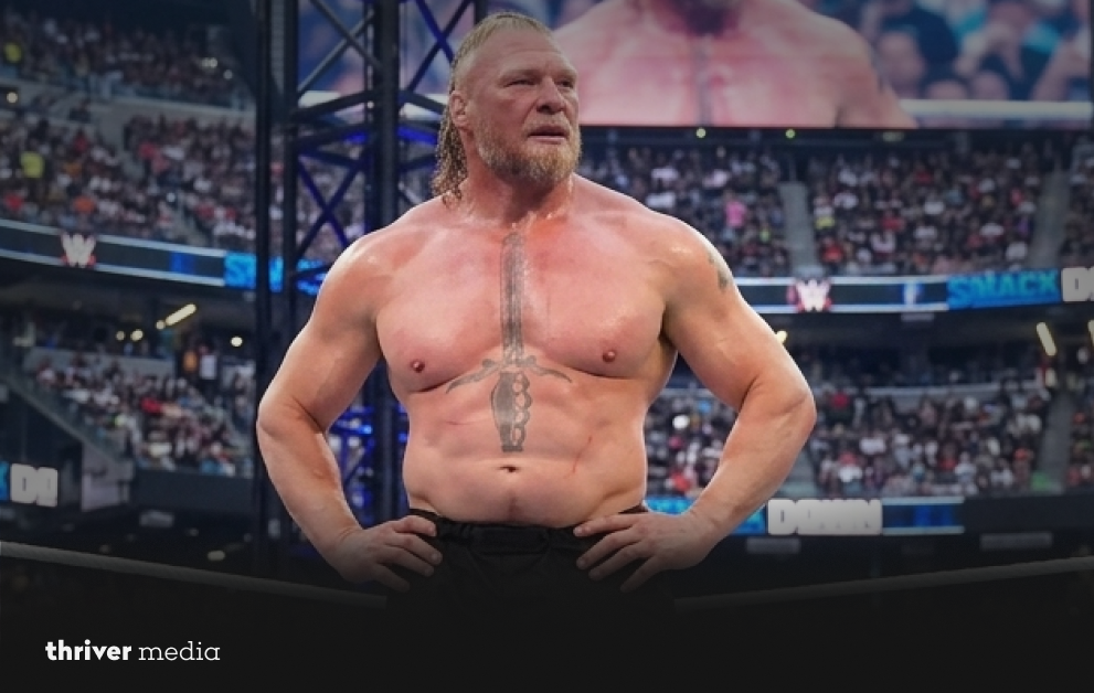 Brock Lesnar standing in the ring during WrestleMania 42 after an intense match