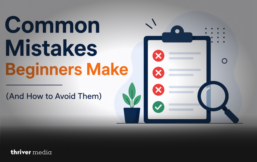 Common mistakes beginners make in building websites and how to avoid them, illustrated with checklist and error icons